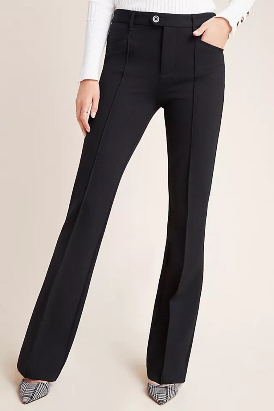 Anthropologie Essential Black Flared Seamed Trouser Work Pants Size 6 Petite